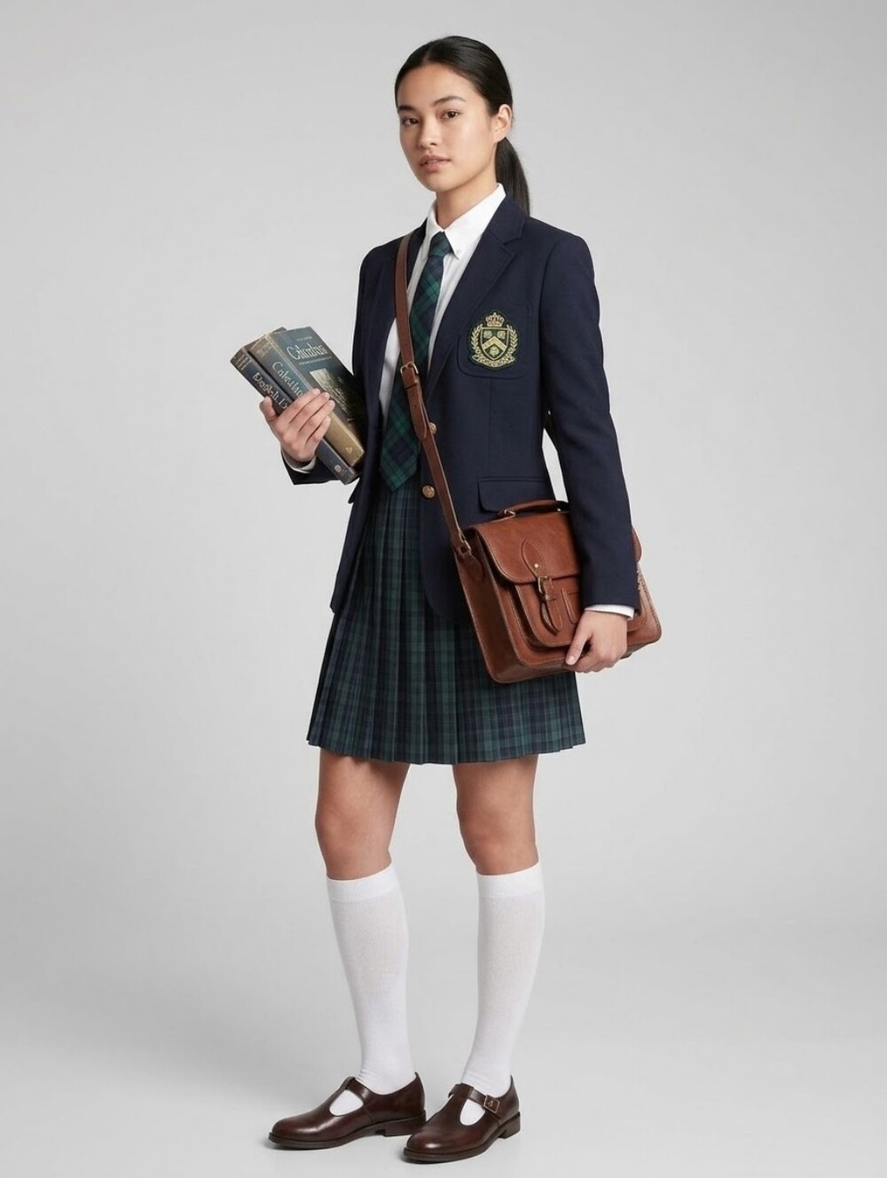 Pleated Plaid Mini Skirt in Navy and Green